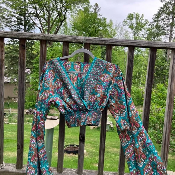Bohemian Paisley Print Crop Top - Picture 1 of 2